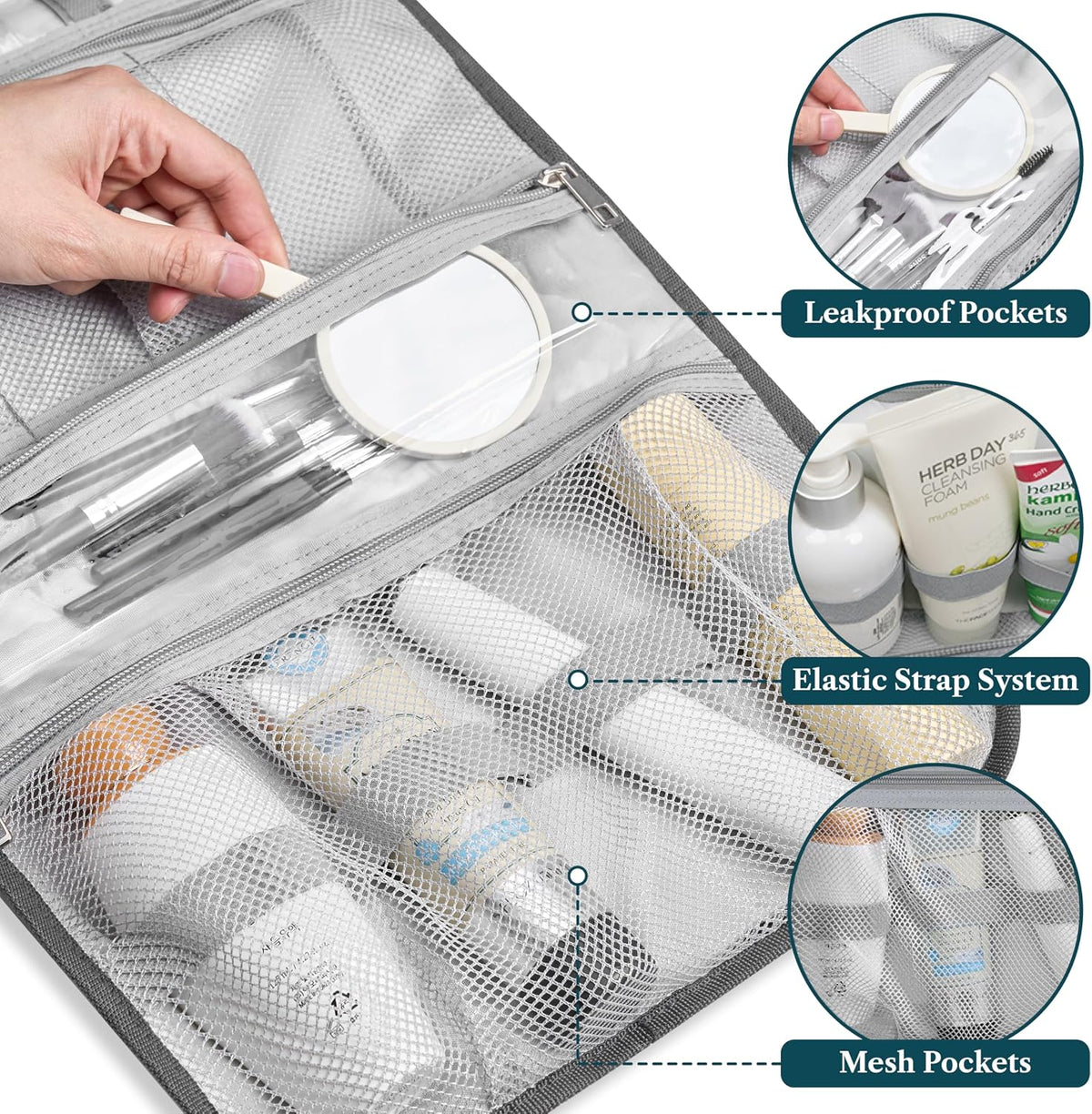 PAVILIA Hanging Toiletry Bag for Women Men Foldable Travel Organizer Floral