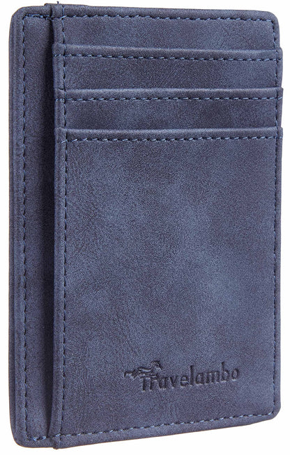 Travelambo Slim Wallet Front Pocket Minimalist Leather RFID Blocking Medium Size