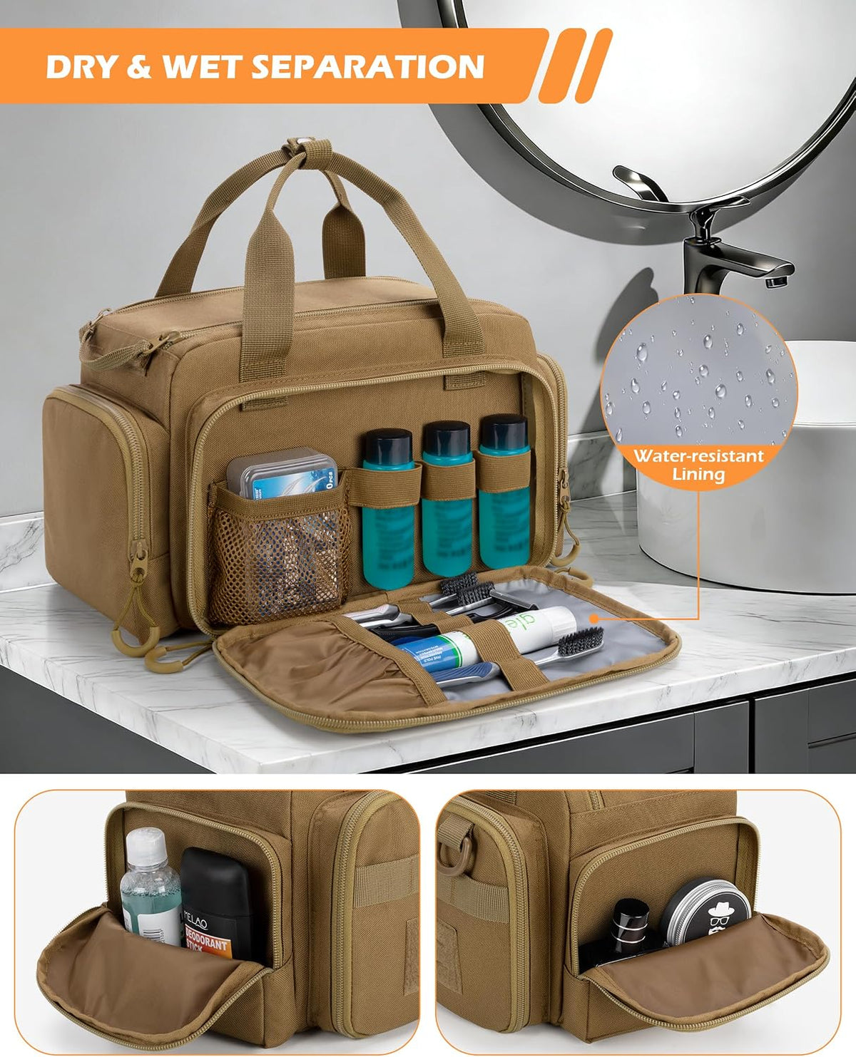 Tactical Travel Toiletry Bag for Men, Extra Large Dopp Kit Organizer