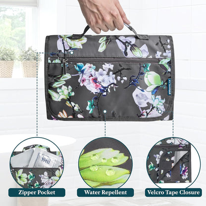 PAVILIA Hanging Toiletry Bag for Women Men Foldable Travel Organizer Floral