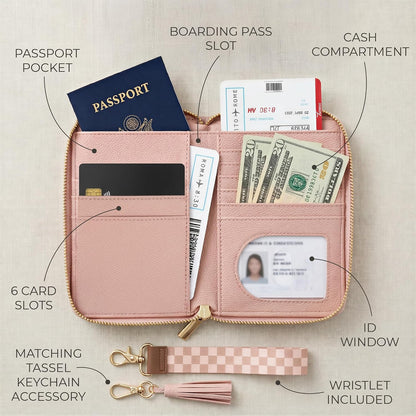 Beautiful Passport Holder And Travel Wallet with Wristlet Strap
