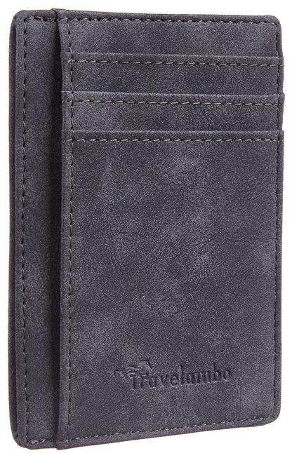 Travelambo Slim Wallet Front Pocket Minimalist Leather RFID Blocking Medium Size