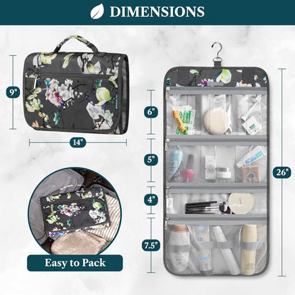 PAVILIA Hanging Toiletry Bag for Women Men Foldable Travel Organizer Floral