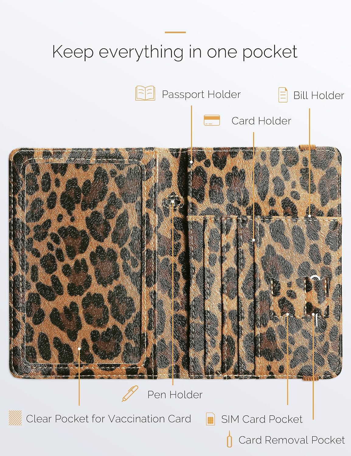 Mymazn Leopard Passport Holder Passport Case Travel Wallet with Vaccination Card Holder Passport Cover with RFID Blocking Clear Pocket For Photo (leopard)