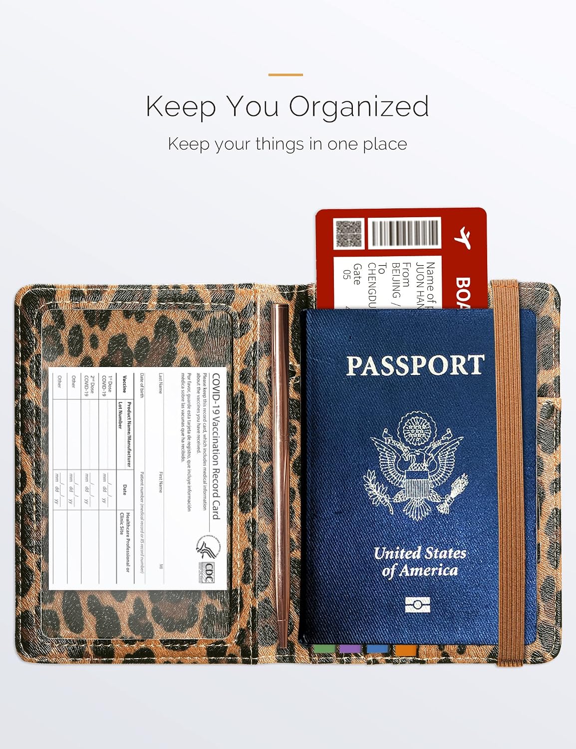 Mymazn Leopard Passport Holder Passport Case Travel Wallet with Vaccination Card Holder Passport Cover with RFID Blocking Clear Pocket For Photo (leopard)