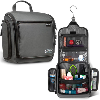 Travel Toiletry Bag for Men and Women - (10.6”x10.6”x3.2”) Large Hanging Toiletry Organizer - Waterproof Hygiene Bag with Metal XXL Swivel Hook, with Sturdy Zippers and 19 Compartments for Toiletries